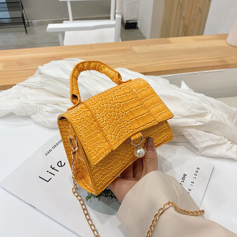 Fashion Flip Pearl Women Messenger PU Small Square Clutch Casual Shoulder Crossbody Female Handbag Diagonal Body Bag