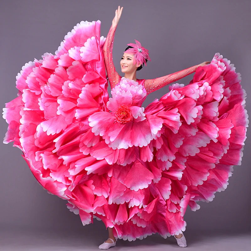 New Rainbow color opening dance dress big swing skirt female adult flower costume stage dance dresses female