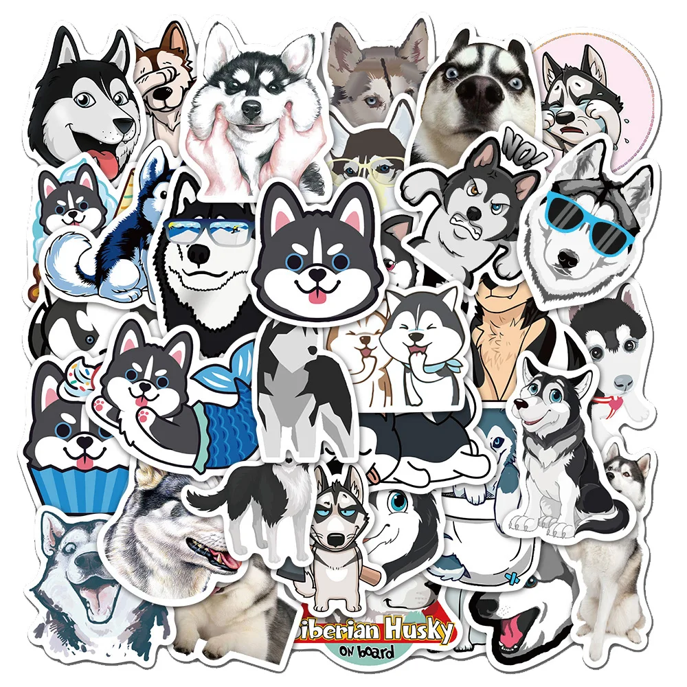 50pcs Cute Animals Dog Husky Cartoon Stickers For Moto Car Suitcase Skateboard Phone Laptop Cool Skateboard Decals