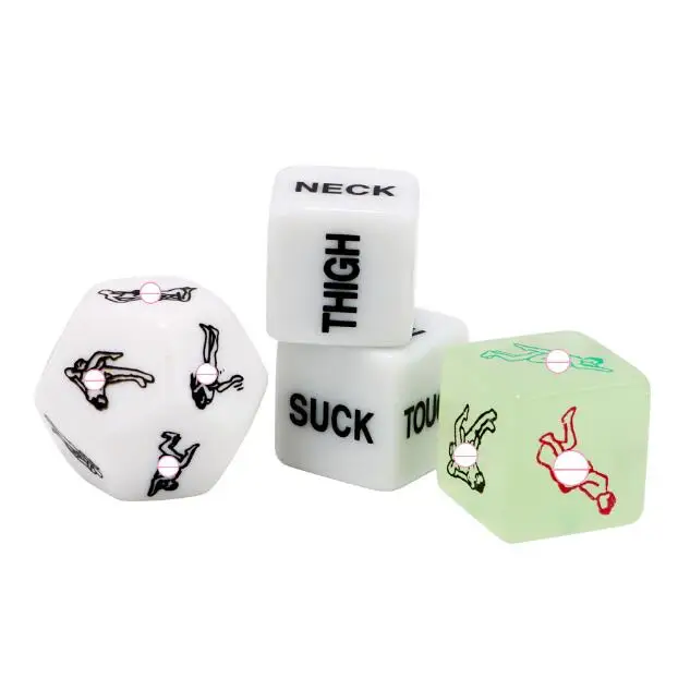 4 PCS Fun Acrylic Dice Love Dice Sex Dice Glow in Dark Erotic Dice with Dice Bag Love Game Toy Couple Gift GYH