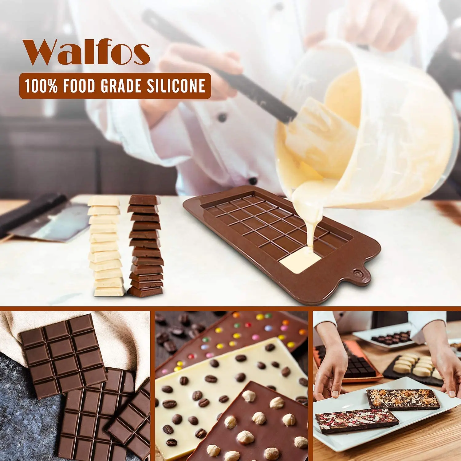 WALFOS Chocolate Molds Bakeware Cake Molds High Quality Square Eco-Friendly Silicone Silicone Mold DIY 1PC Food Grade 24 Cavity