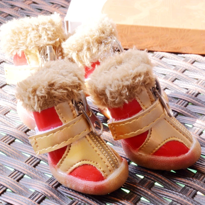 

Waterproof On Sale Waterproof Pet Shoes For Small Dogs Gold Fur Boots Accessories 4pcs/set Red Black Purple Pink Stock Supplies