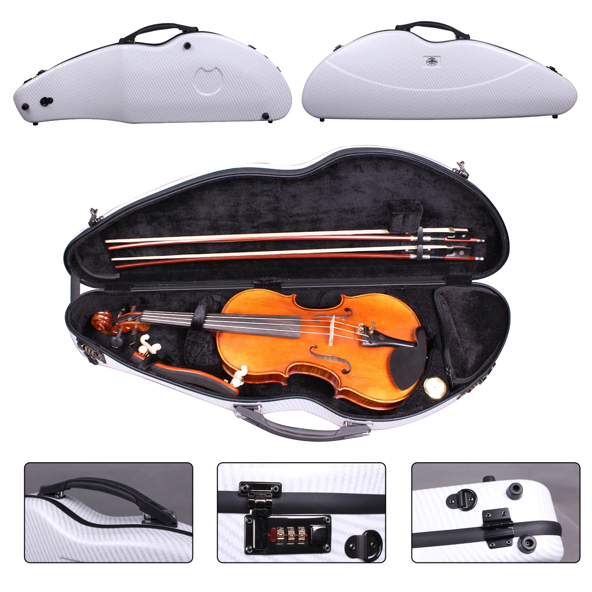 

Yinfente White Rectangle Violin Hard Case 4/4 Carbon Fiber Composite 1.8kg Light Code lock High quality