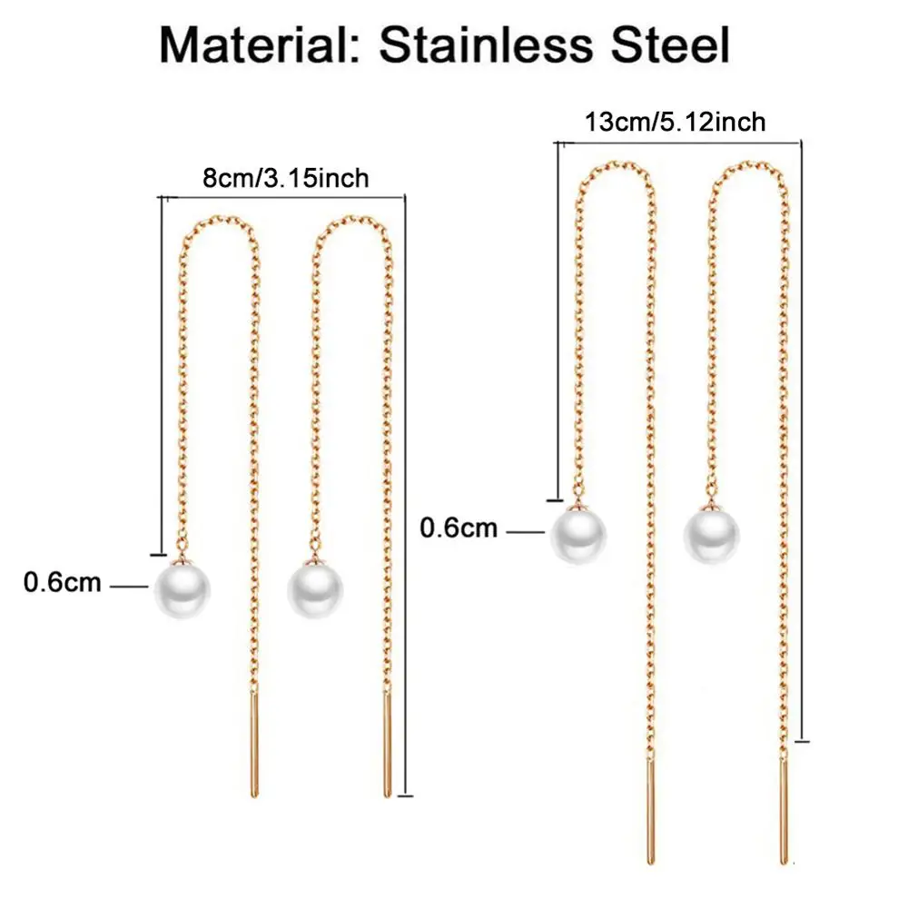 MinaMaMa Stainless Steel Tassel Long Imitated Pearl Earring For Women Girls Minimalist Threader Earrings New Trendy Jewelry
