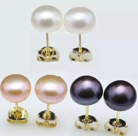 

New Arrival Favorite Pearl Jewelry Store Women Earrings AAA Genuine Natural White Pink Black Button Pearl Gold Color Silver Stud