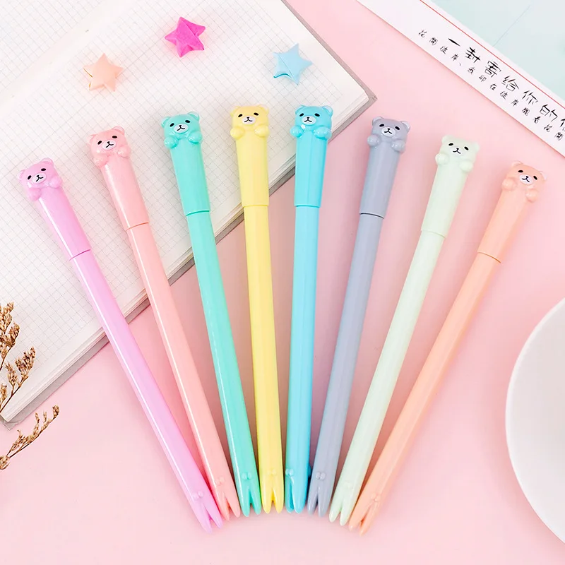 20 PCs Creative Cartoon Bear Black Gel Pen Hipster Student Test Black Signature Pen Office Pen Stationery