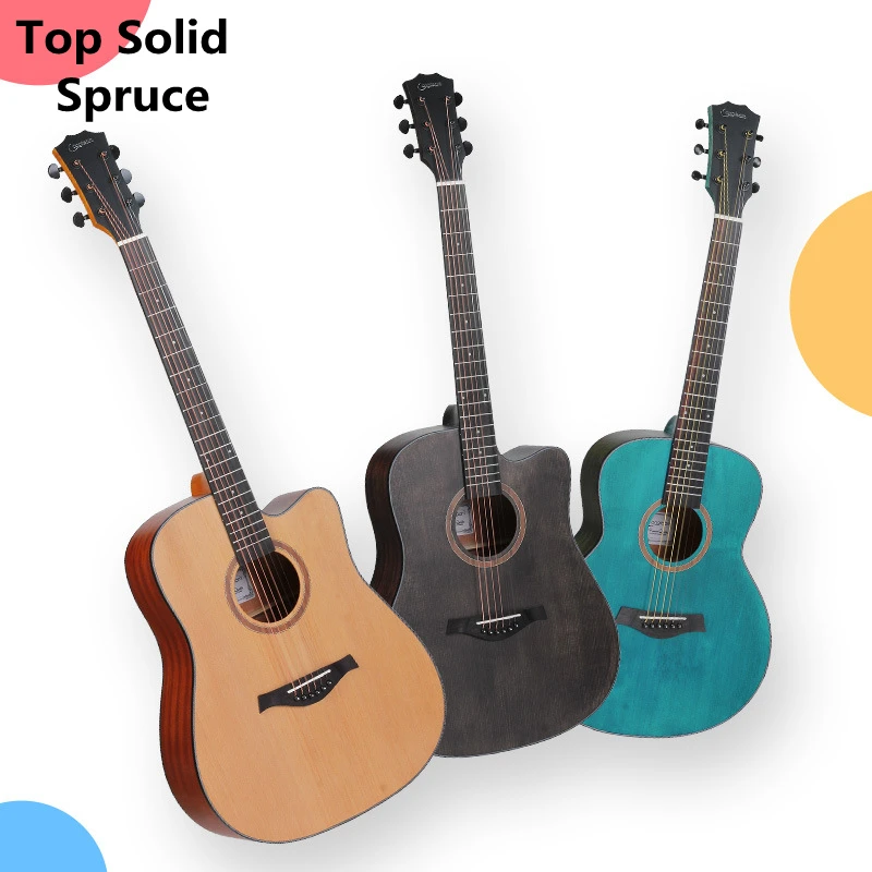 

Top Solid Spurce Acoustic Guitar Electric Folk Pop Flattop 41 Inches Mahogany Blue Guitarra 6 Strings Cutaway Picea Asperata