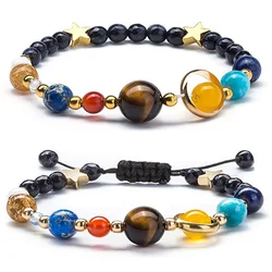 Yungqi Charm Bead The Eight Planet Bracelet Solar System Universe Galaxy Bracelet Adjustable Natural Stone Bangle for Women Girl