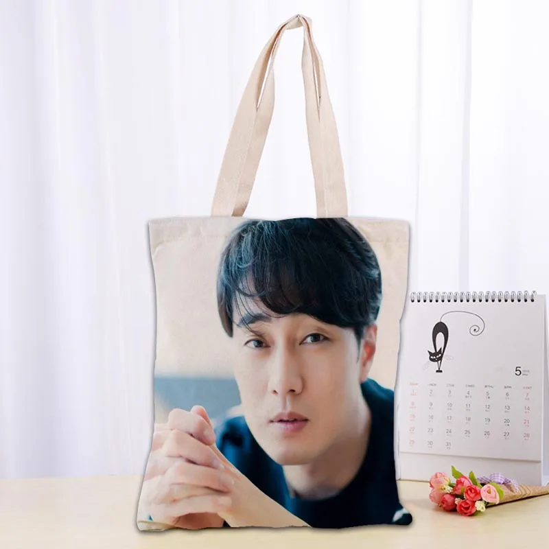 Personalizzato So Ji Sub KPOP Tote Bag Borse shopper a tracolla in tessuto di cotone per le donne Borse per la spesa riutilizzabili pieghevoli