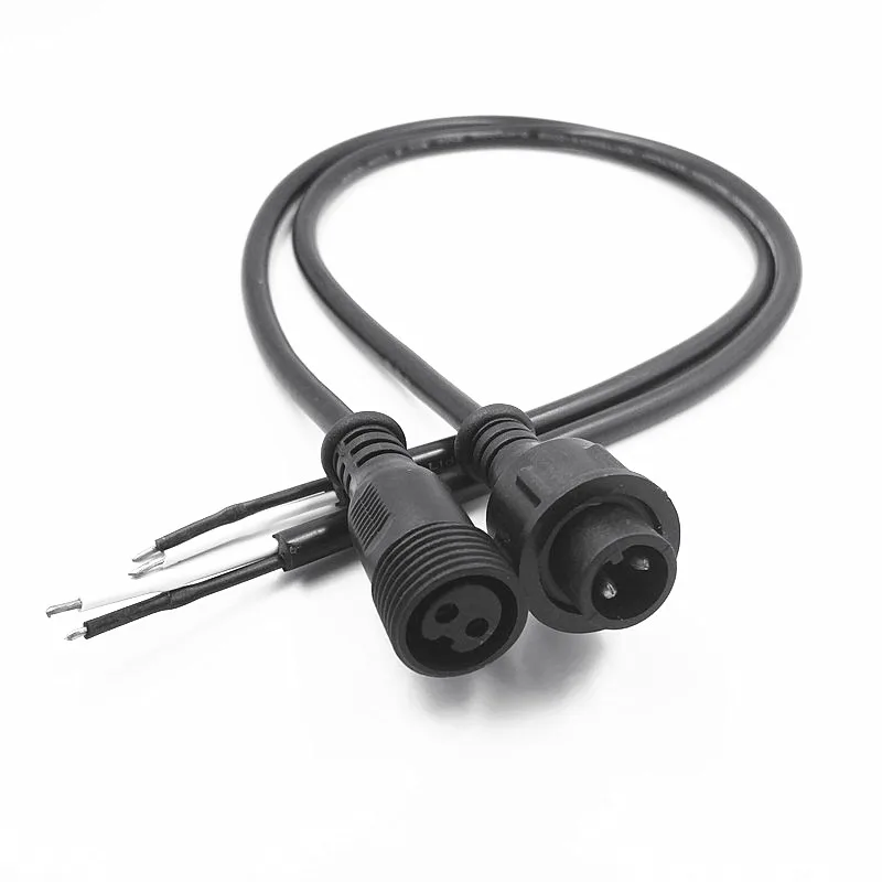 2 Core BLACK Waterproof pigtail,20cm/30cm/50cm long each;male and female;male connector's diameter:13.5mm/18.5mm outdoor