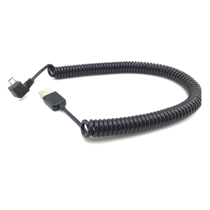 Cable de carga de datos retráctil enrollado en espiral para teléfonos Samsung y Android, Cable Micro USB, codo de ángulo de 90 grados, 1M, 3M