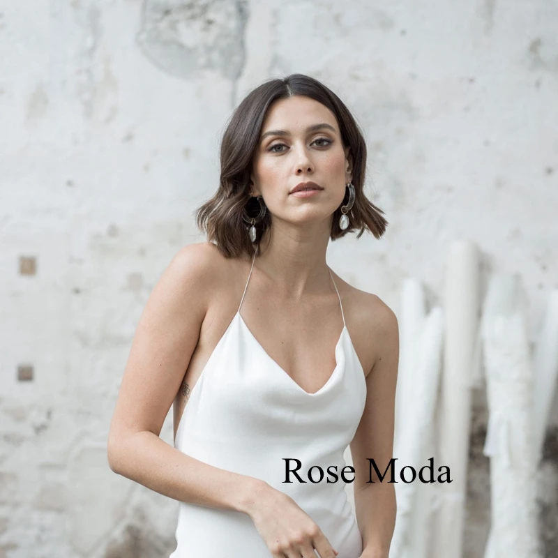 Moda rosa simples sem costas praia vestido de casamento feito sob encomenda