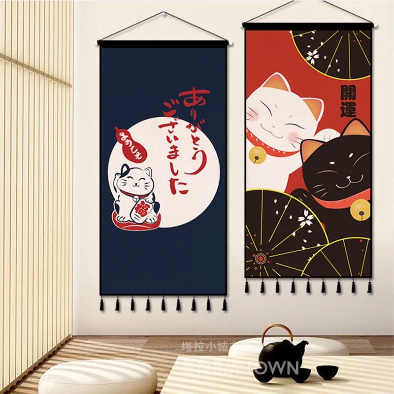 

Japanese Fortune Cat Hanging Wall Paintings Wall Art Tapestry Poster Room Decor Aesthetic for Living Room Bedroom Restaurant