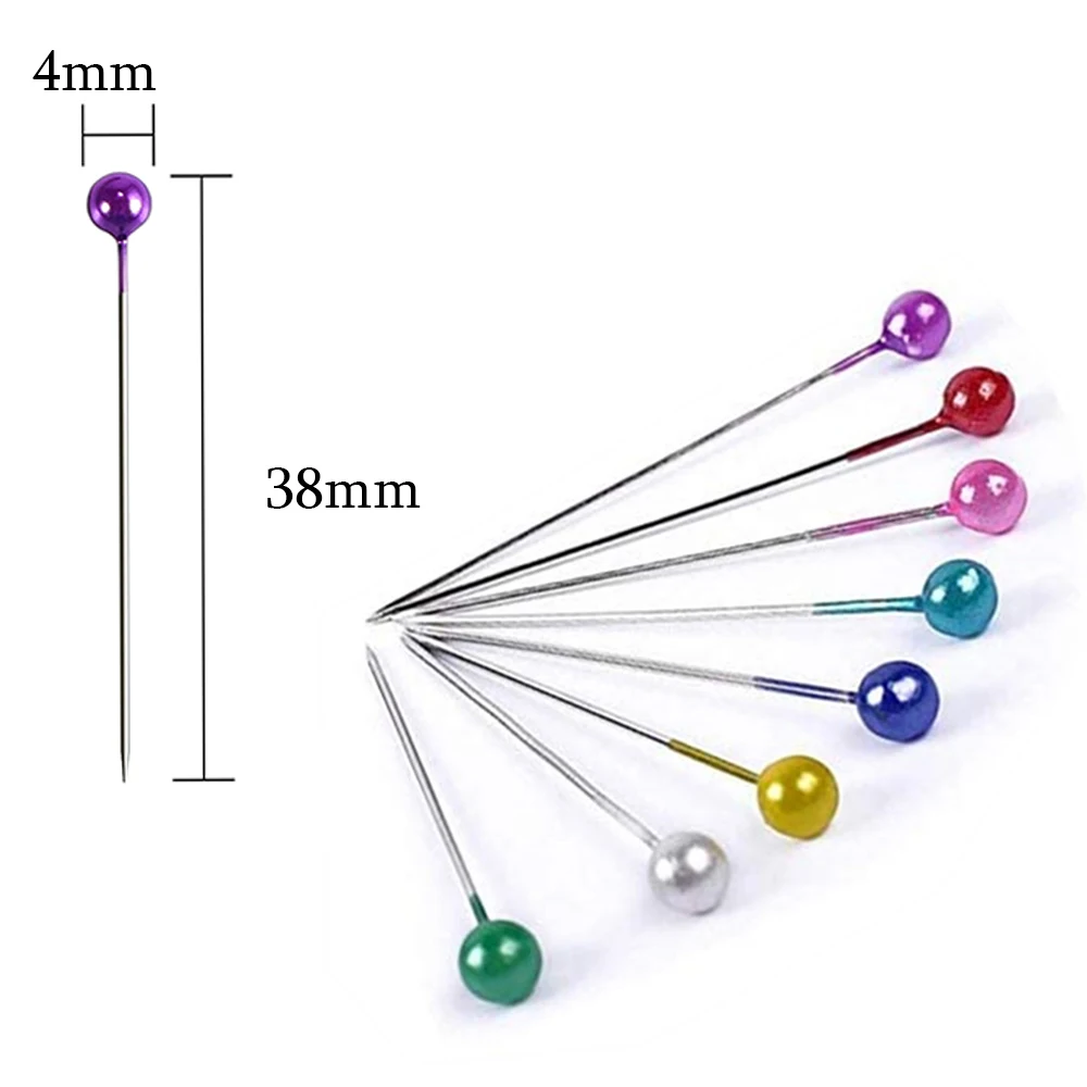 100Pcs/Box 38cm Colorful Round Pearl Head Needles Stitch Straight Push Positioning Sewing Pins For Dress Making DIY Sewing Tools