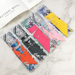 FranceSpring Versatile Fashion Eiffel Tower Ladies Leisure Decoration Twill Long Strip Streamer Silk Scarf Tie Bind a Bag Ribbon