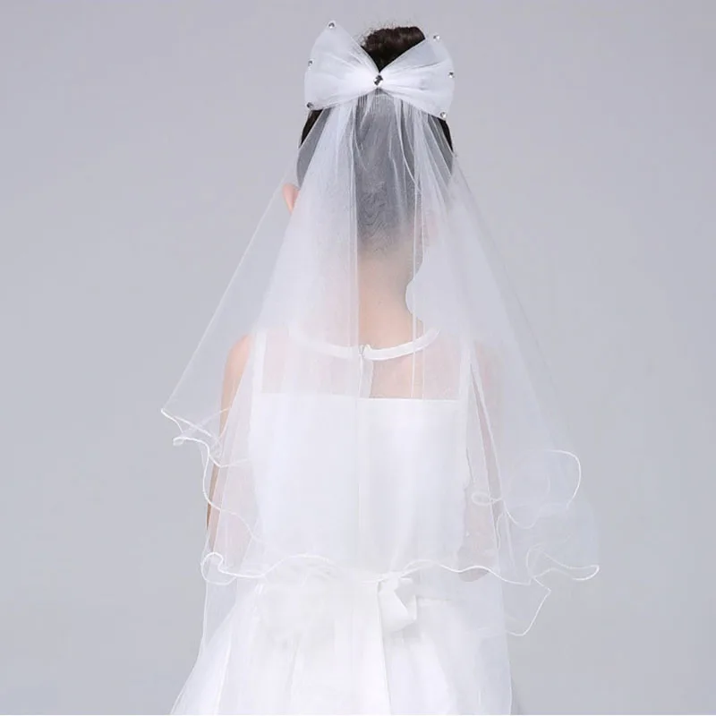 2021 Elegant Short Bow Wedding Bridal Veil With Comb Child Flower Girl First Communion Elbow Length 70CM