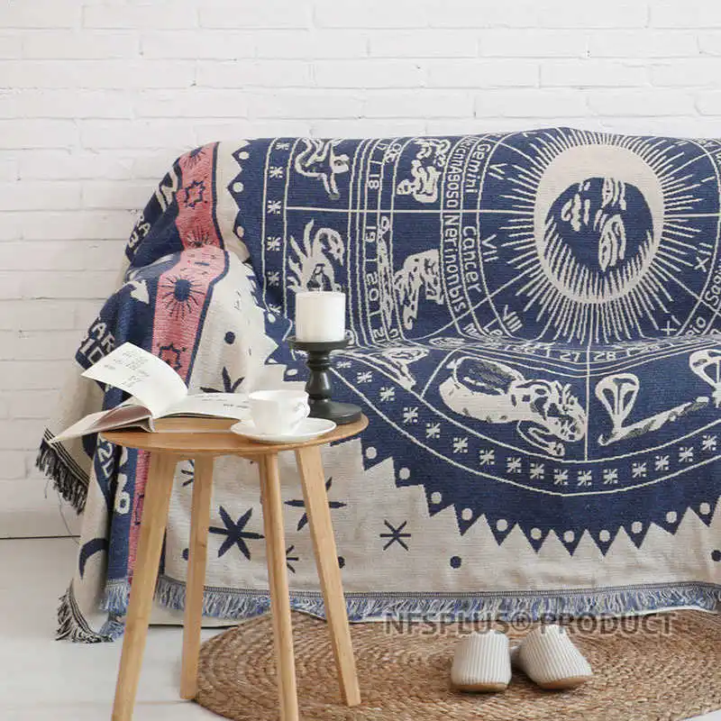 Knitted Sofa Blanket Cotton Throws Warm Quilt For Couch Bed 130x180cm Zodiac Design Floor Carpet Table Cover Home Decoration