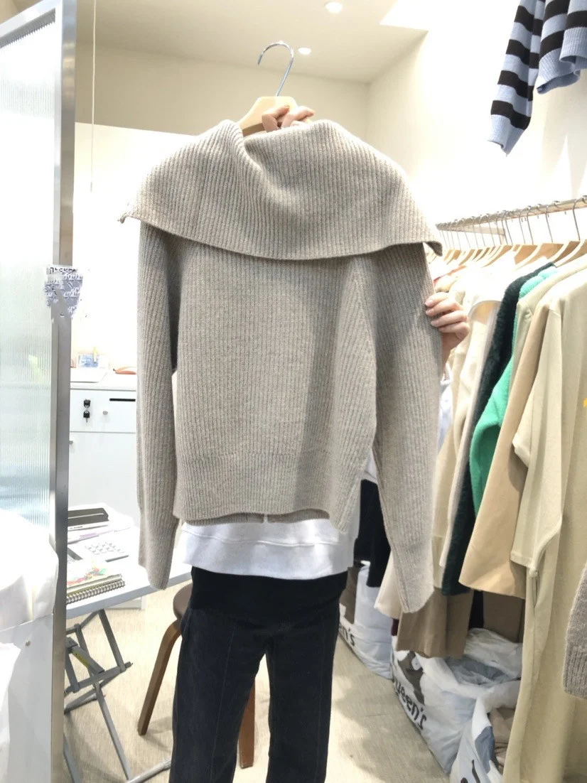 2022 Autumn Winter New Turn Down Collar Casual Solid All Match Full Zipper Knitted Cardigan Coat Women U812