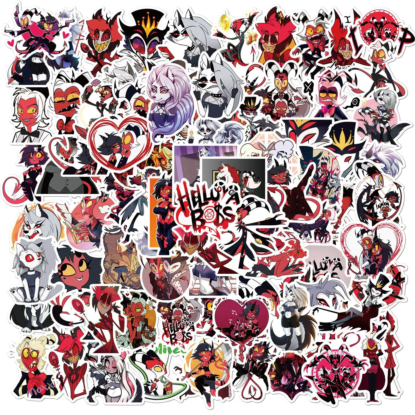 10/50Pcs Anime Helluva Boss Stickers Decal Laptop Skateboard Suitcase Luggage Notebook Graffiti Cartoon Stickers Toy Waterproof