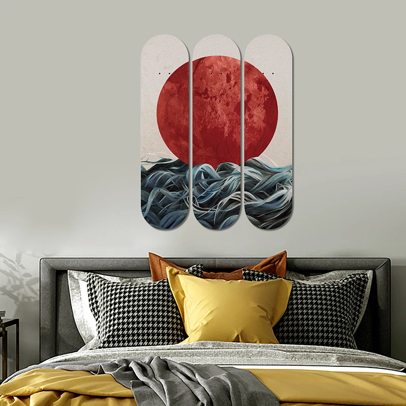 Abstract Japanese Sunrise Wall Hanging Maple World Pop Decorative Skateboard Art Collection Skate Deck Teen Room Decoration