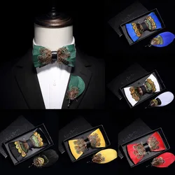 GUSLESON Original Design Mens Handmade Natural Feather Bow Tie Quality Pre-tied Bowtie For Wedding Party With Gift Box