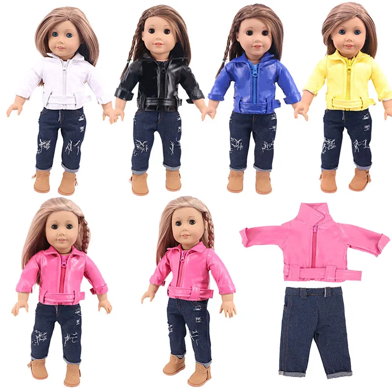 Leather Suit Vest+T-shirts+Skirts+Leggings For 18 Inch America&43Cm Baby New Born Generation Doll Shoes Clothes Accessories Toys