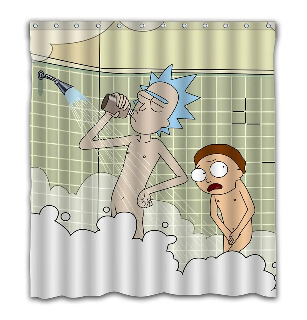 Custom Funny Grandpa and Grandson Shared Bath Printing Waterproof Fabric Shower Curtain