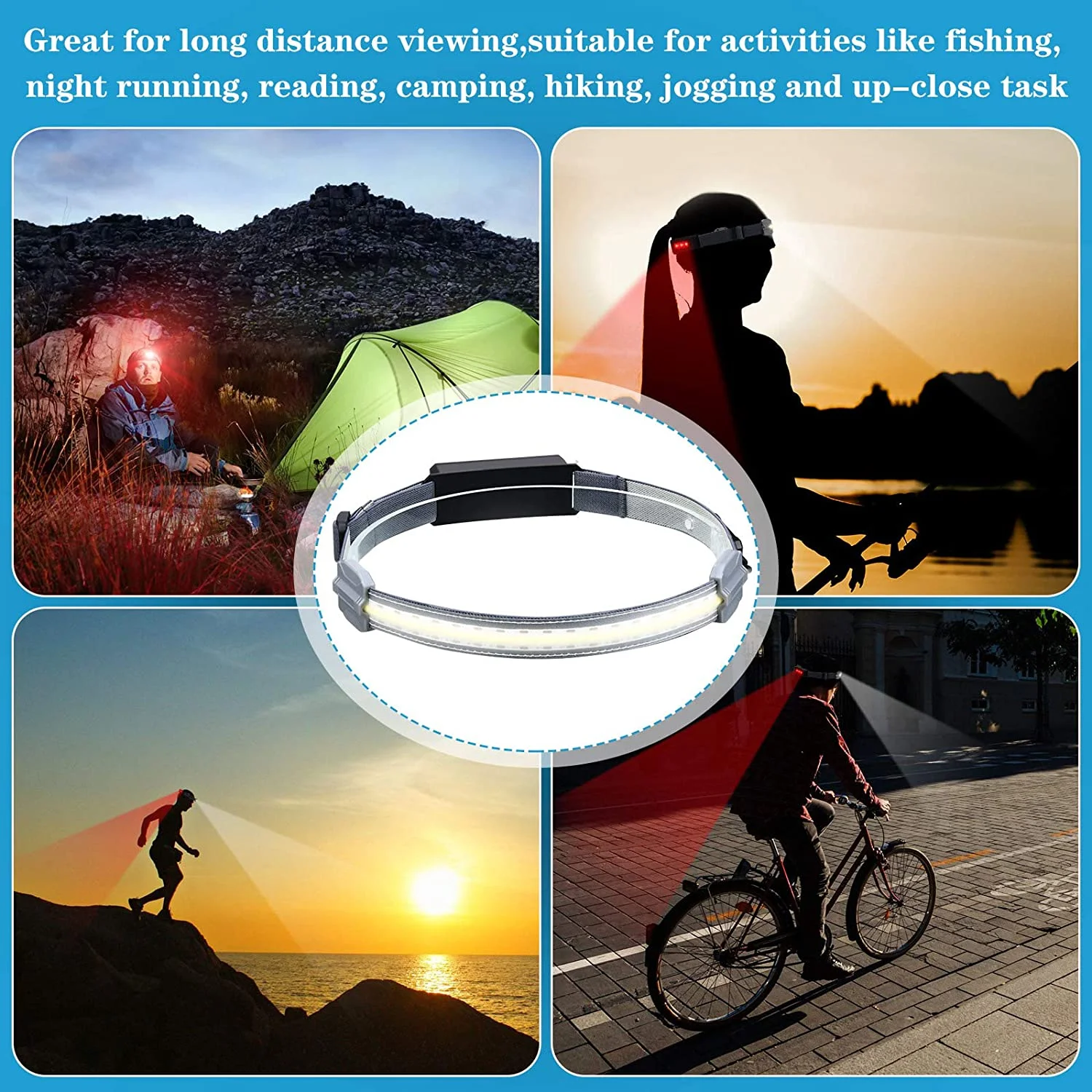 Mini COB LED Headlamp USB Rechargeable Headlight Portable Emergency Head Lamp White & Red Lighting for Working Camping