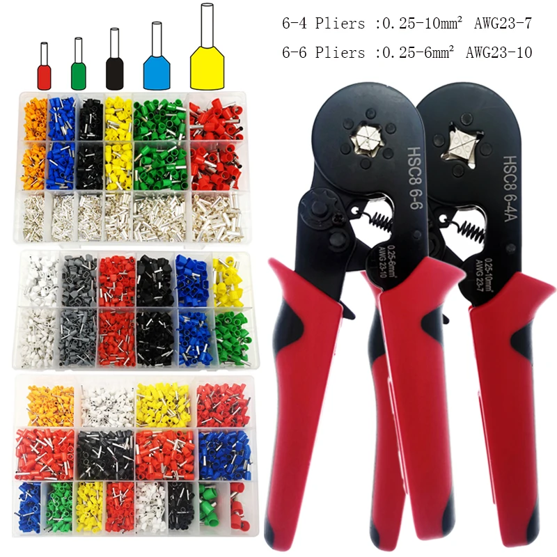 Electrician Mini Crimping Pliers Tubular Terminal Crimper Tool Set 6-4/6-6 Use Range 0.25-10mm² AWG23-7 High-precision Clamp