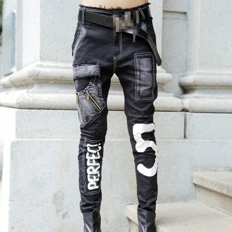 Style Punk New Arrival Fashion Women Harem Pants Female Trousers Jeans Denim Long Pants Pockets Zipper Washed Black Plus Size