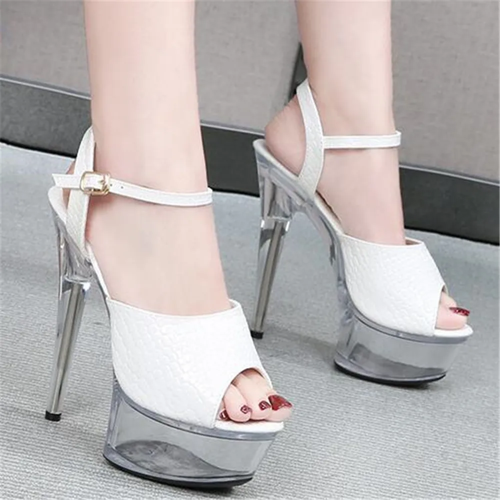 New 2024 Models Steel Tube Dancing Sandals Sexy Super 15CM Stiletto Platform Transparent Crystal Pumps Wedding High-Heel Shoes