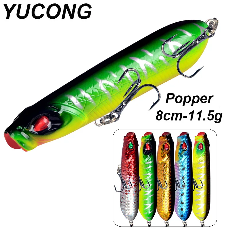 YUCONG 1PX Popper Fishing Lure 8cm-11.5g Floating Poper Isca Topwater Hard Bait Artificial Wobblers Noisy cebos article de pêche