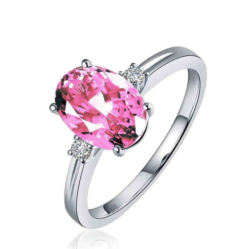 Cellacity classic Sapphire Silver  Ring with oval green/pink/blue gemstone adjust size luxury silver jewelry gift for woman