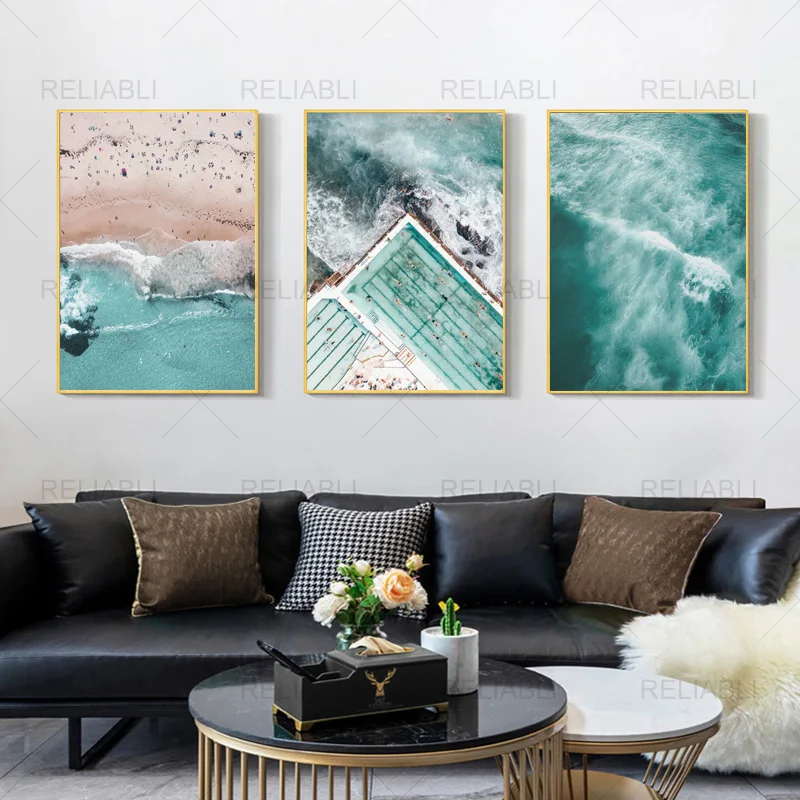 Nordic Seaside Landscape Beach Ocean Poster Canvas Painting Modern Prints Wall Picture for Living Room Home Decoration No Frame