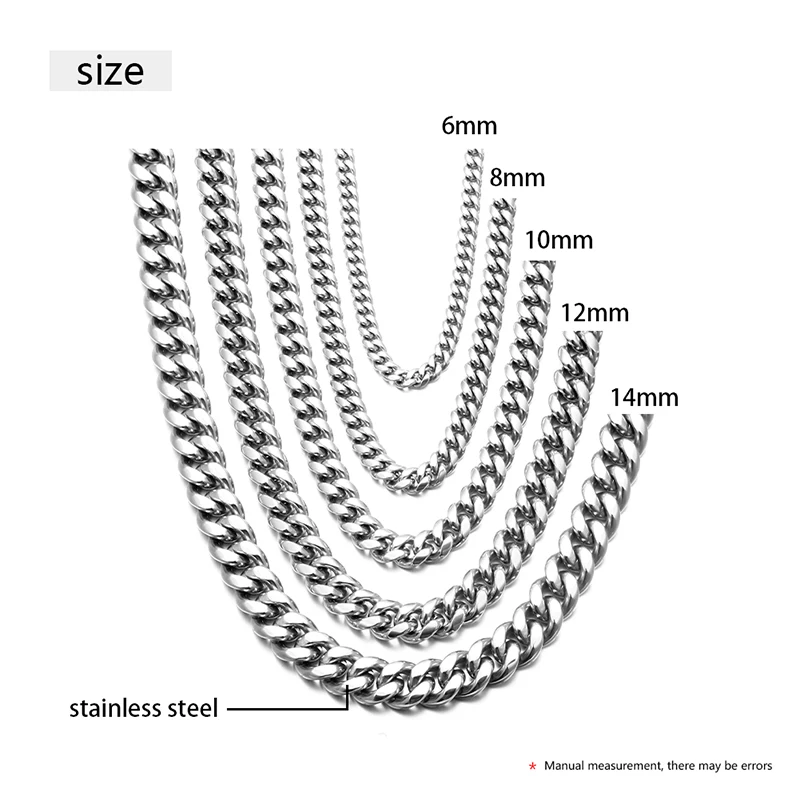 ICEOUTBOX Men's Cuban Link Chain Stainless Steel Necklace Curb Cuban Link Chain Chokers For Men's Hip Hop Jewelry 6/8/10/12mm