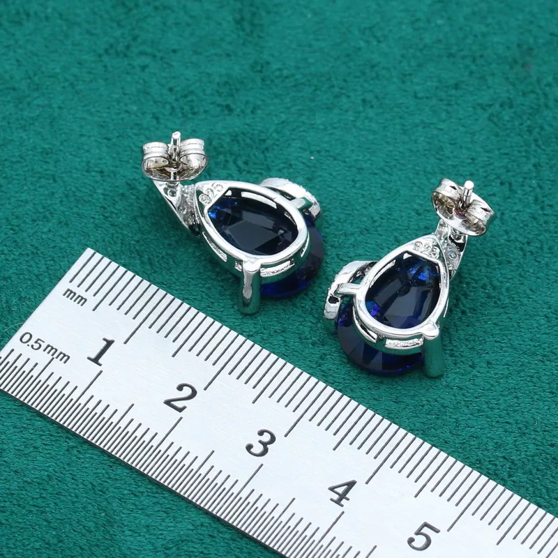 Personalized 925 Silver Jewelry Sets For Women Royal Blue Crystal Bracelet Earrings Necklace Pendant Ring Wedding Jewelry Gift