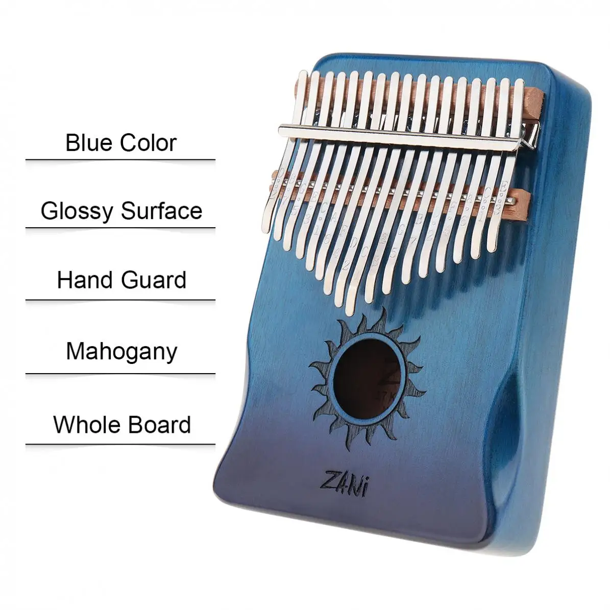 17 Keys Kalimba Thumb Finger Piano Glossy Surface Mahogany with Hand Guard Mbira Musical Instrument