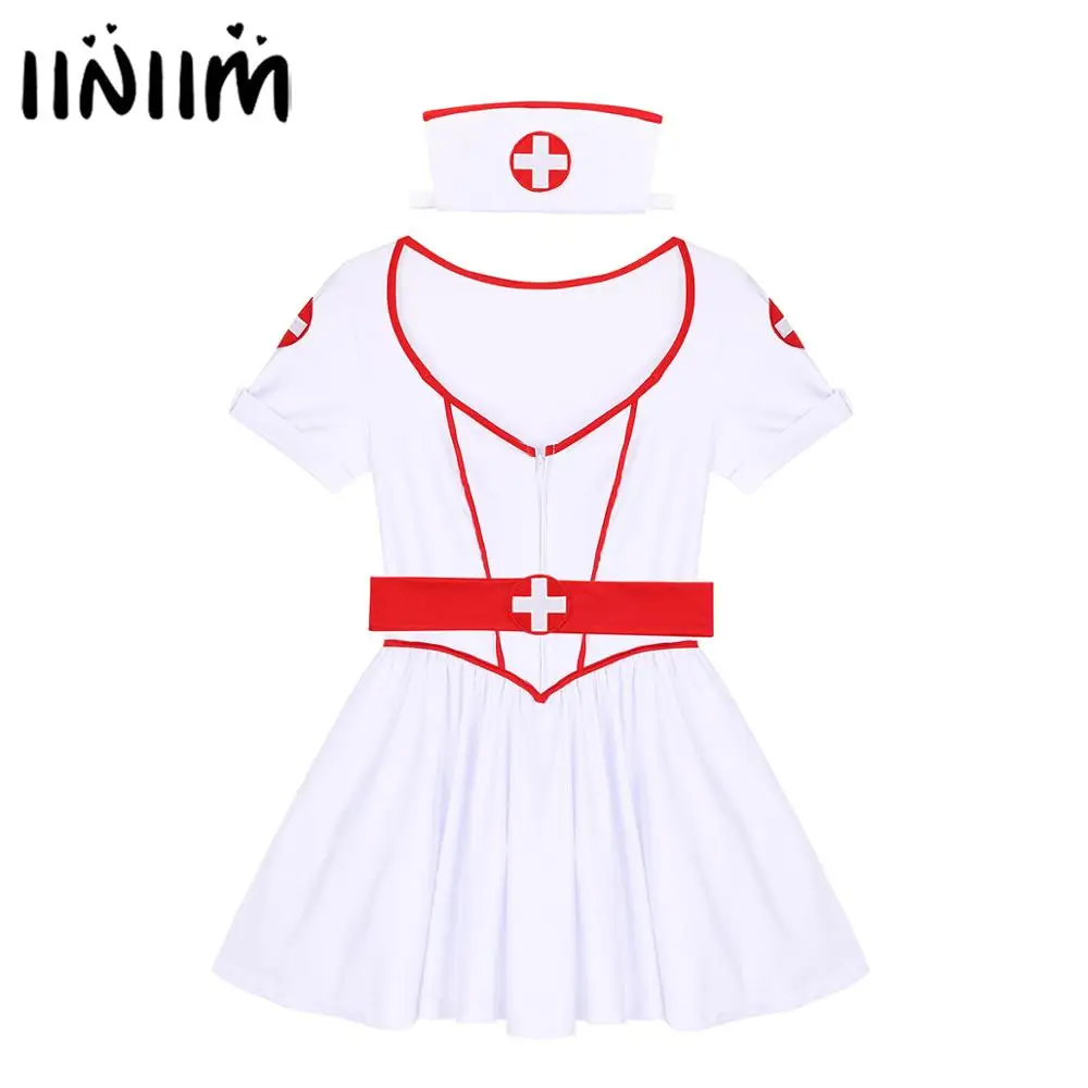 

Womens Sexy Naughty Nurse Dress Up Carnival Fancy Halloween Cosplay Party Exotic Costumes Sweetheart Dress with Headband