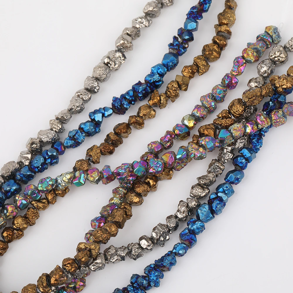 Approx 65pcs/strand,Rainbow Titanium Quartz Crystal Chip Loose Beads,Plated Gold Nugget Crystal Beads Jewelry Findings FF-33AMAH