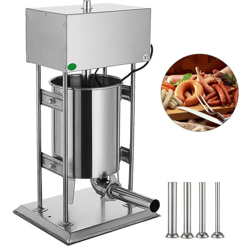 

10/15L Electric Sausage Filler Stuffer Vertical 304 Food Grade Stainless Steel Salami Maker 2 Speeds & 4 Nozzles