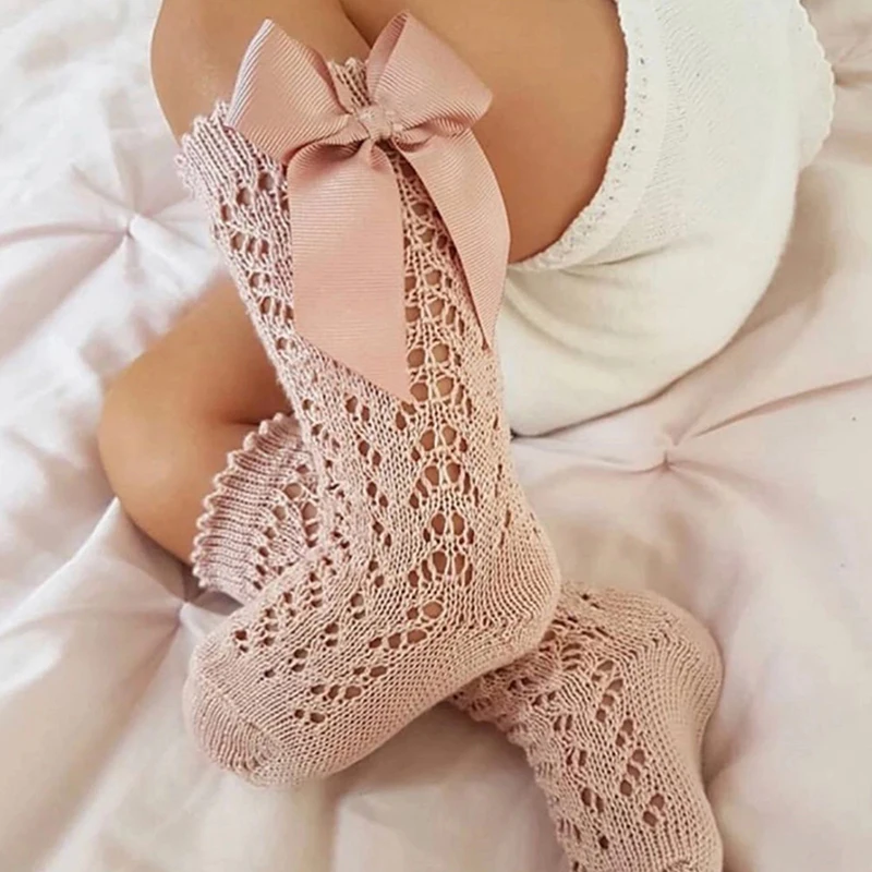 Children Girls Royal Style Bow Knee High Fishnet Socks.Baby Toddler Bowknot In Tube Socks.Kid Hollow Out Sock Sox 0-4Y