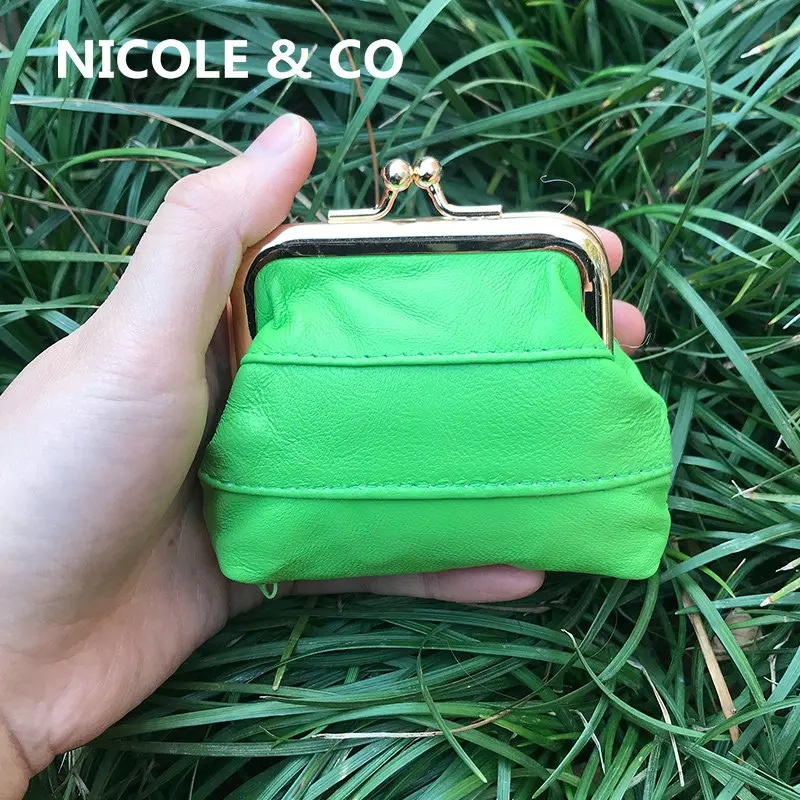 NICOLE & CO Original New Women Key Wallets Mini Coin Purses Metal Hasp Genuine Leather Sheepskin Fashion Zipper Small Money Bags