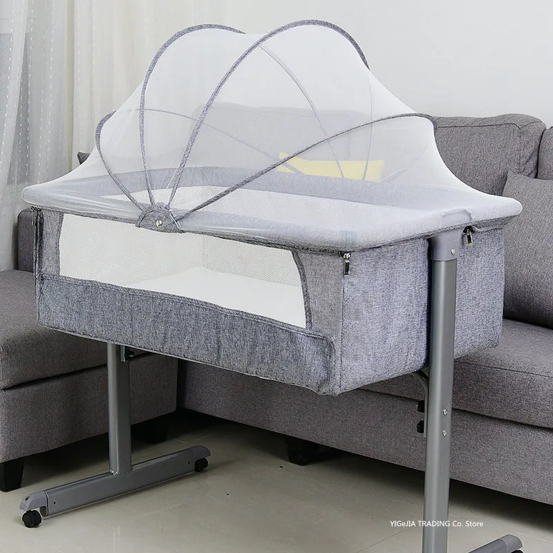 

Multifunctional Newborn Baby Crib With Mosquito Net, 4-Wheeled Breathable Toddler Cot Can Joint Adult Bed, Infant Bassinet