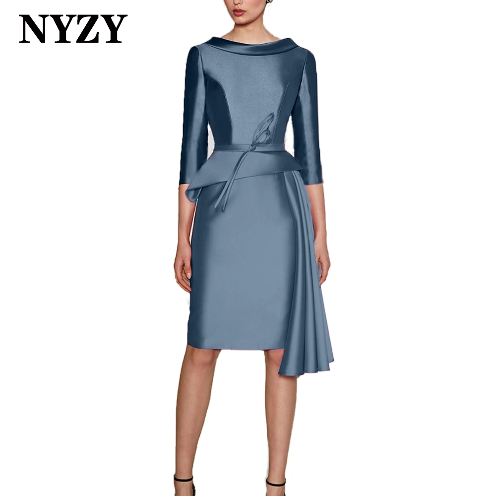 Nyzy m359b tigela pescoço cetim azul real mãe da noiva vestidos curtos 2021 vestido de festa casamento cocktail vestidos formales