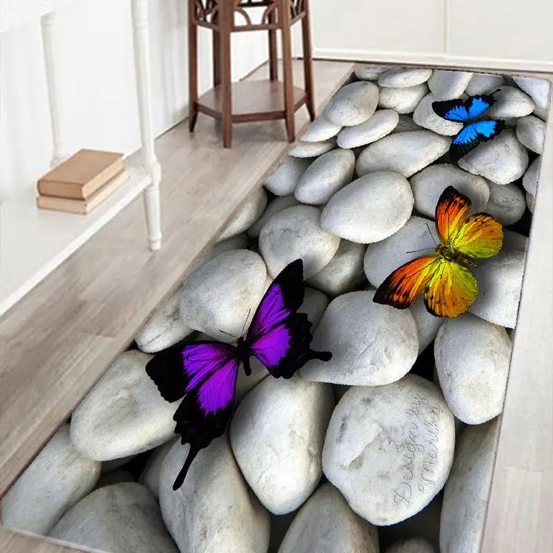 Cobble Stone Entrance Door Floor Mat Soft Water Absorption Non-Slip Printed Floor Mat Area Rug Bath Kitchen Carpet