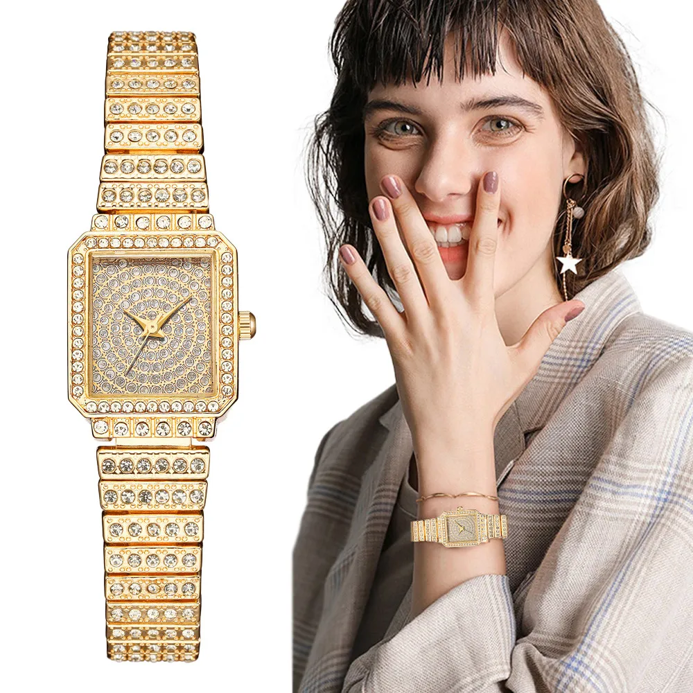 Gypsophila-Reloj de pulsera de cuarzo para Mujer, accesorio de lujo con diamantes de imitación, elegante, color dorado, 2021