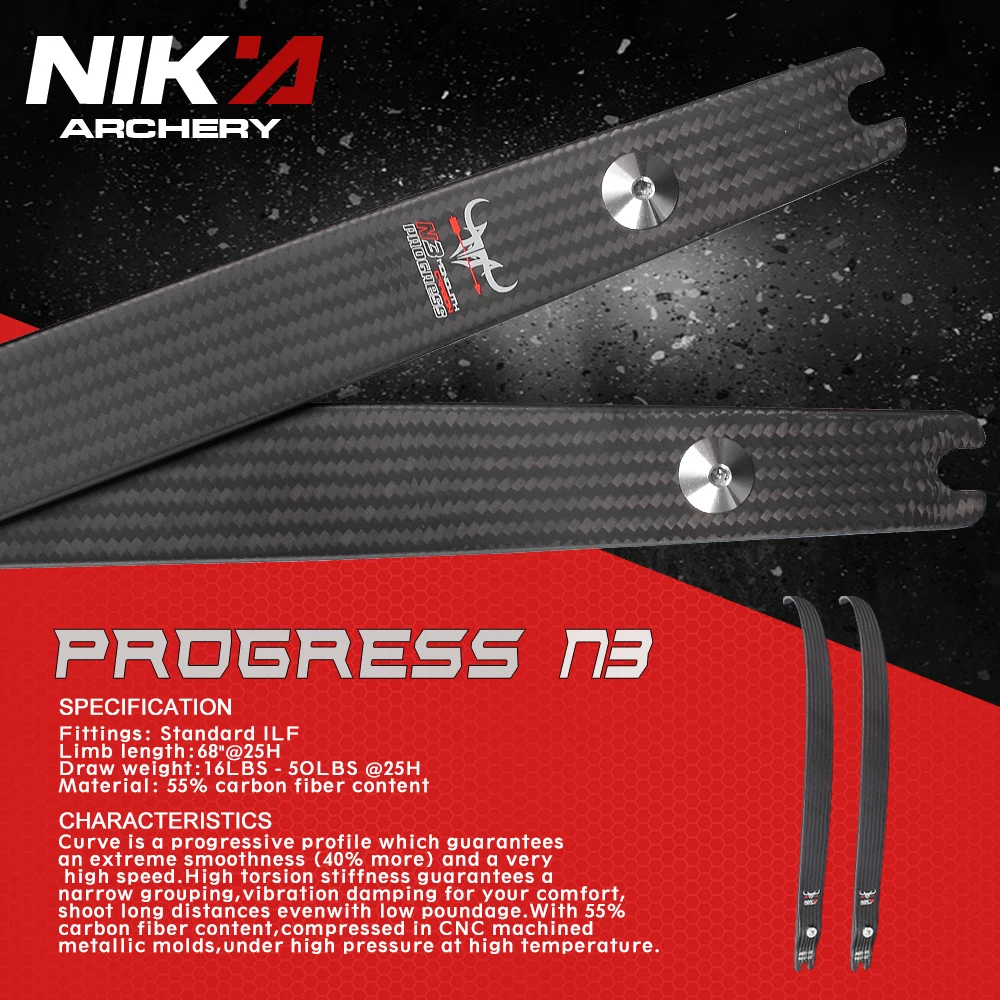 1 pair Nika Archery N3 Recurve Bow Limbs 55% Carbon Fiber with Small BULL Logo Limbs 22-46lbs Archery Recurve BOW