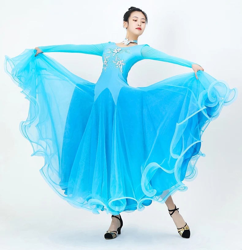 

Lace Flower Pattern Flying Yarn Ballroom Competition Dance Dress Viennese Waltz Dresses Women Clothes For Ballroom Dancing