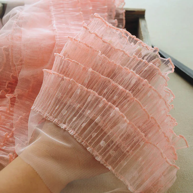 15CM Wide Luxury Five-layer Polka-dot 3d Guipure Voile Lace Fabric Ribbon Ruffle Trim Wedding Dress Fluffy Skirts Sewing Supply