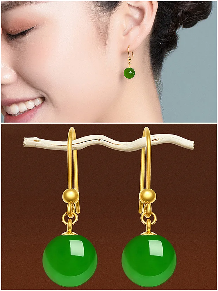 Green jade crystal emerald gemstones drop earrings for women gold color jewelry brincos concise fashion party accessories gifts